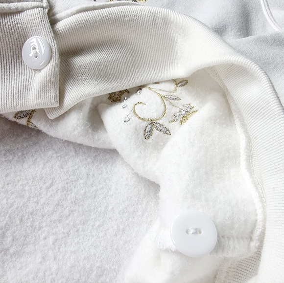 Bonnie Evans Vtg Fleece Lined Button Down Embroidered Roses Ivory Sweatshirt - Picture 6 of 10